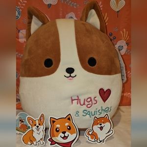 NWT CORGI BUNDLE 8" Squishmallow Corgi ""Reginald" Stickers included